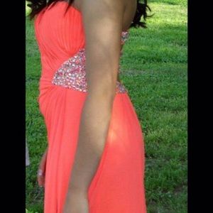 Coral prom dress with matching shoes